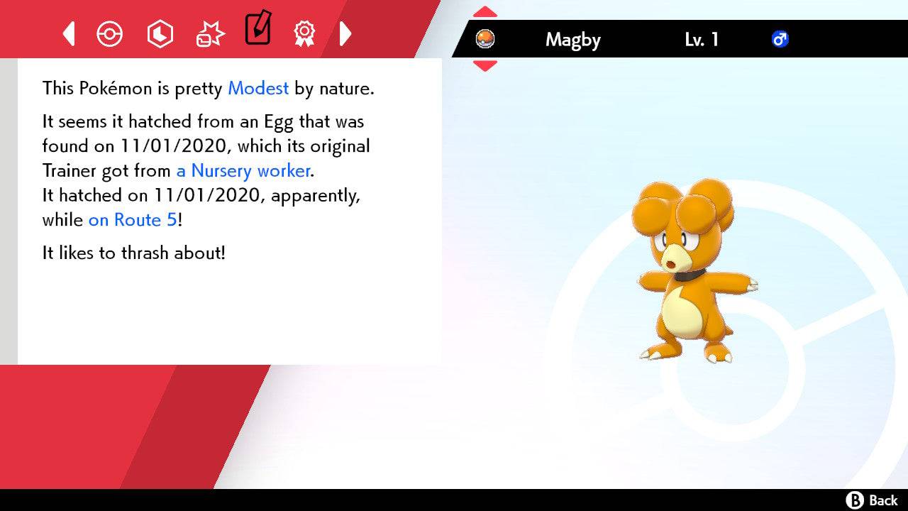 Pokemon Sword and Shield Shiny Magby 6IV-EV Trained - Pokemon4Ever