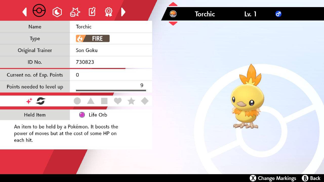 Pokemon Sword and Shield Ultra Shiny Torchic 6IV-EV Trained - Pokemon4Ever