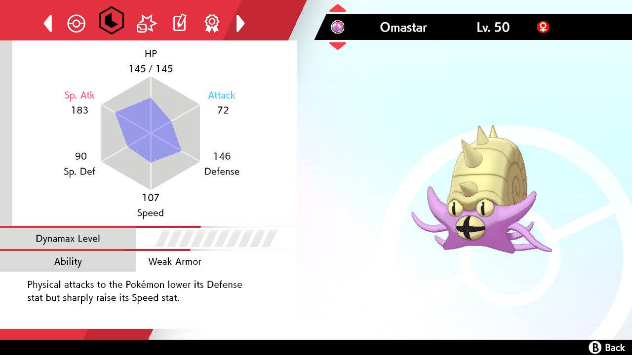 Pokemon Sword and Shield Shiny Omastar 6IV-EV Trained - Pokemon4Ever