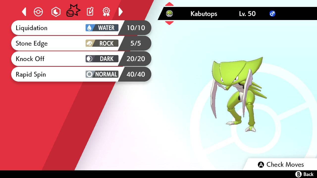 Pokemon Sword and Shield Shiny Kabutops 6IV-EV Trained - Pokemon4Ever