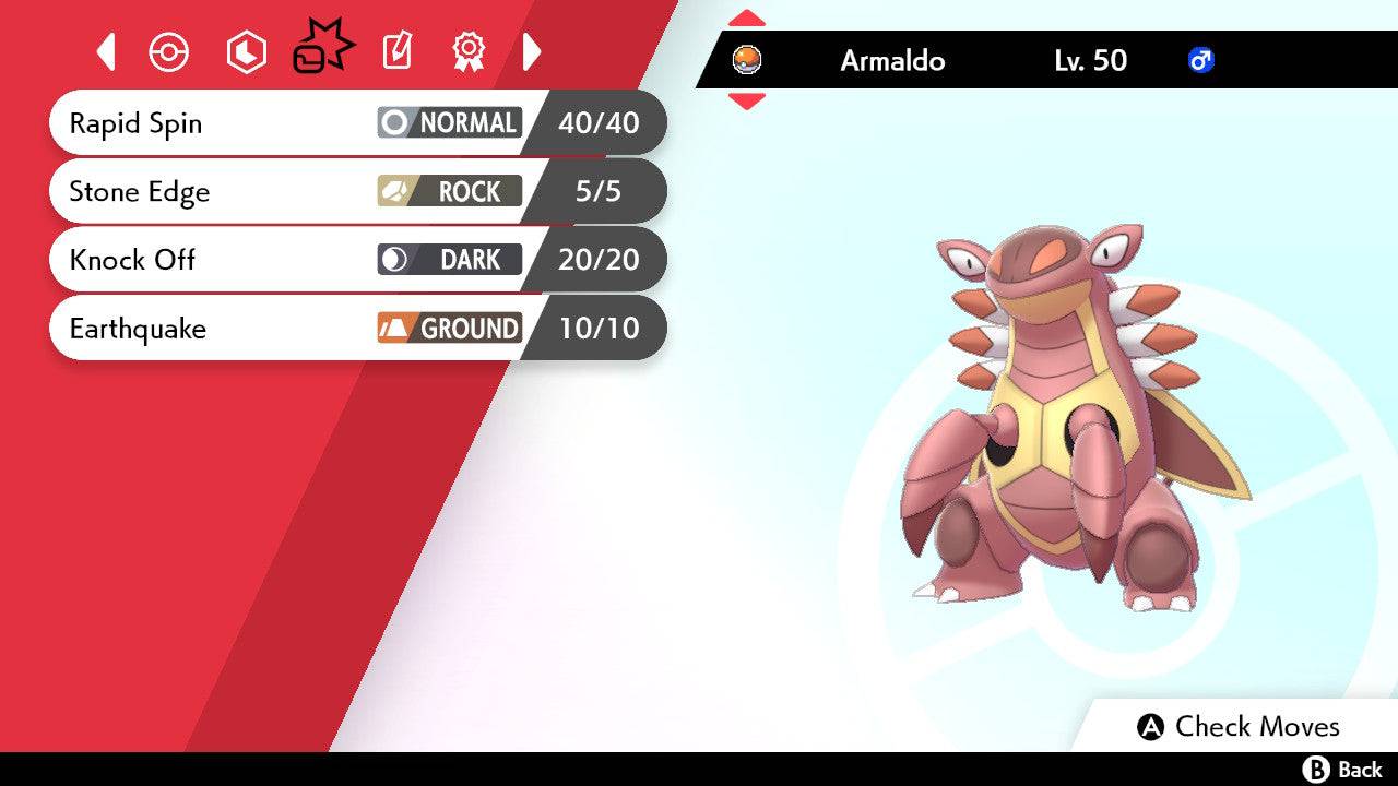 Pokemon Sword and Shield Ultra Shiny Armaldo 6IV-EV Trained - Pokemon4Ever