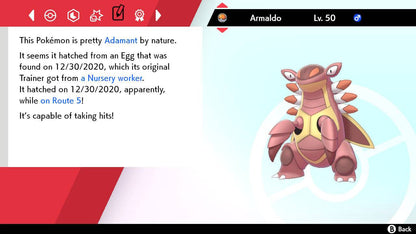 Pokemon Sword and Shield Ultra Shiny Armaldo 6IV-EV Trained - Pokemon4Ever