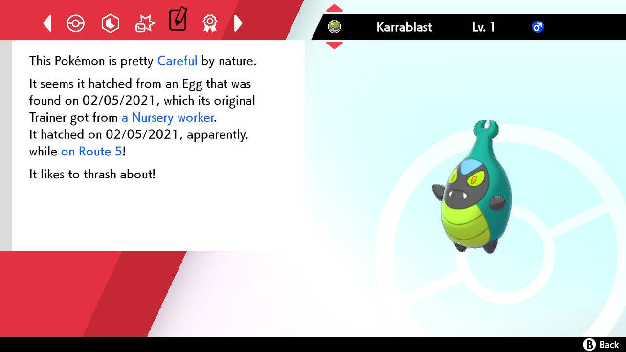 Pokemon Sword and Shield Shiny Karrablast 6IV-EV Trained - Pokemon4Ever