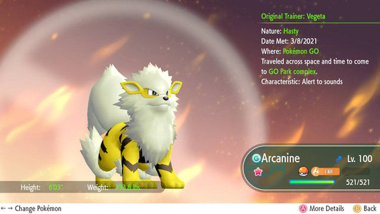 Pokemon Let's Go Shiny Arcanine 6IV-AV Trained - Pokemon4Ever