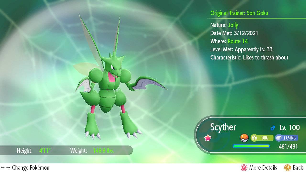 Pokemon Let's Go Shiny Scyther 6IV-AV Trained - Pokemon4Ever