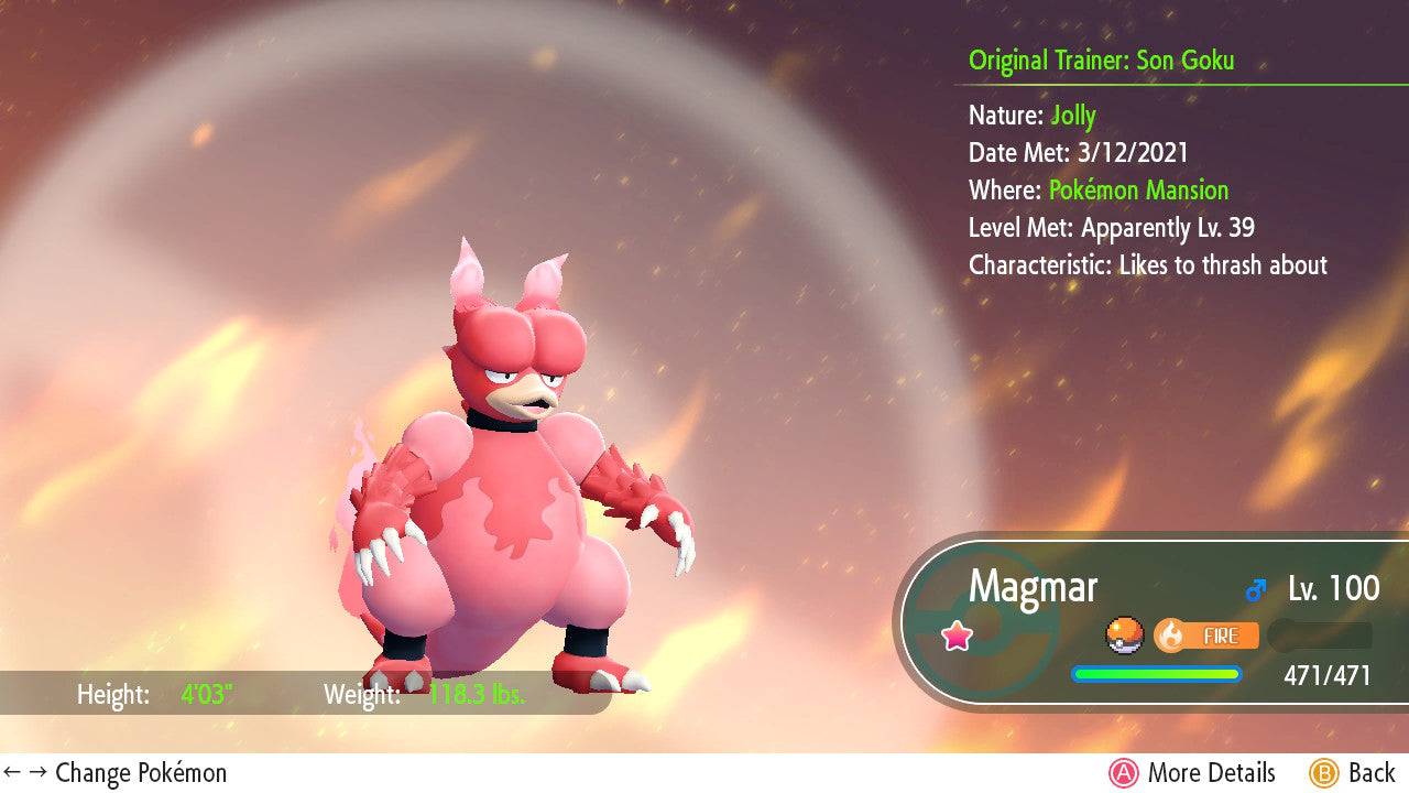 Pokemon Let's Go Shiny Magmar 6IV-AV Trained - Pokemon4Ever