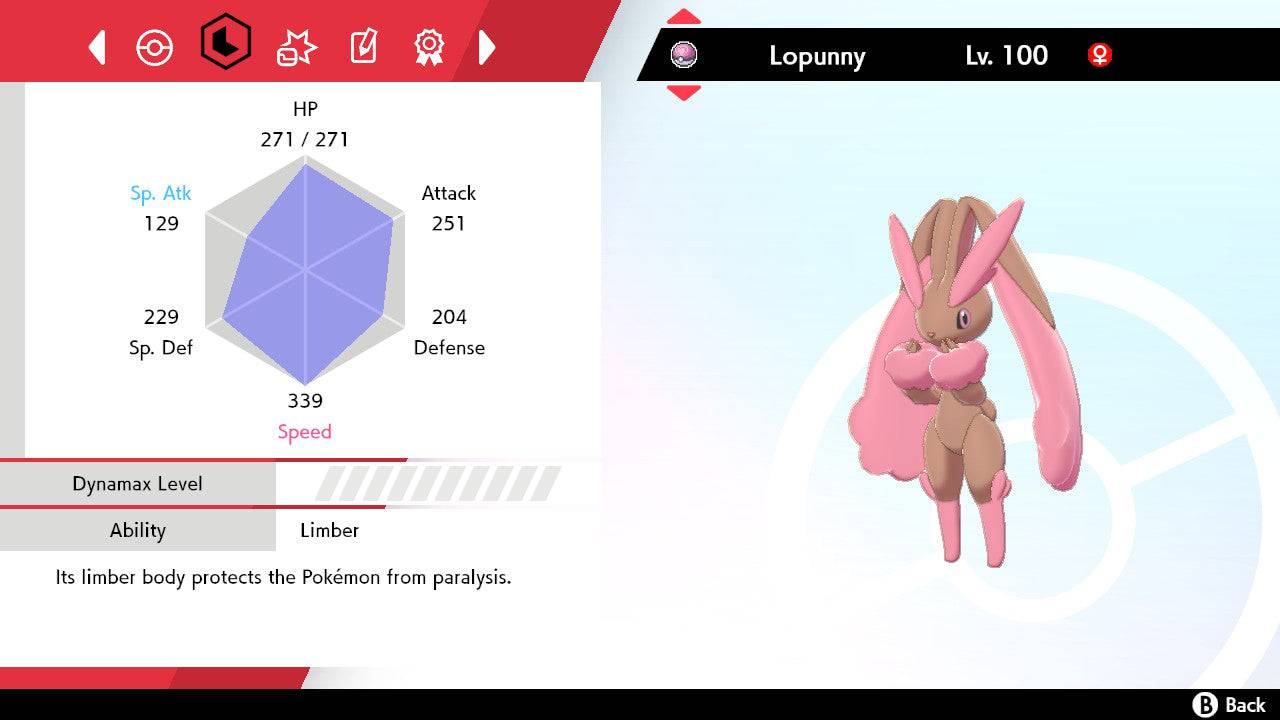 Pokemon Sword and Shield Shiny Lopunny 6IV-EV Trained - Pokemon4Ever