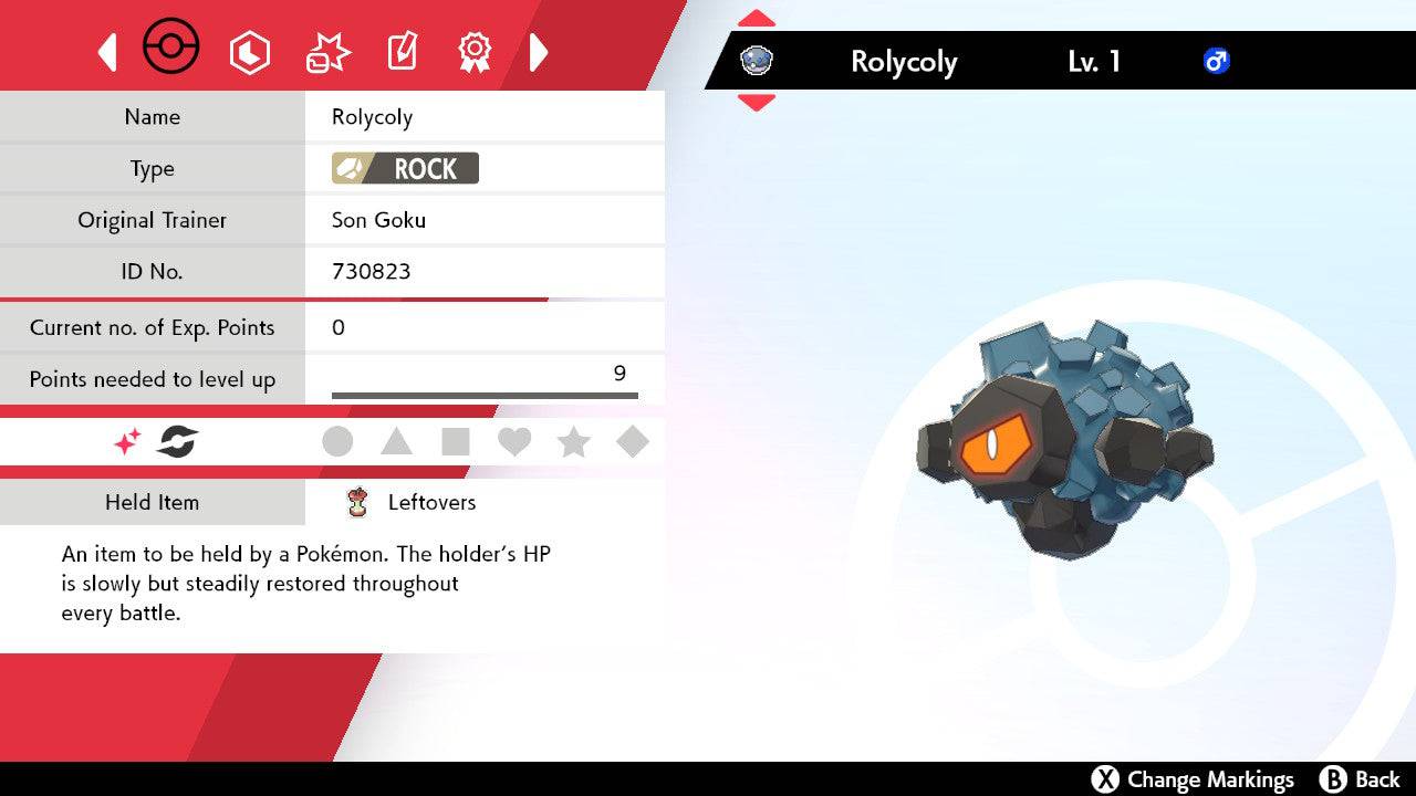 Pokemon Sword and Shield Shiny Rolycoly 6IV-EV Trained - Pokemon4Ever