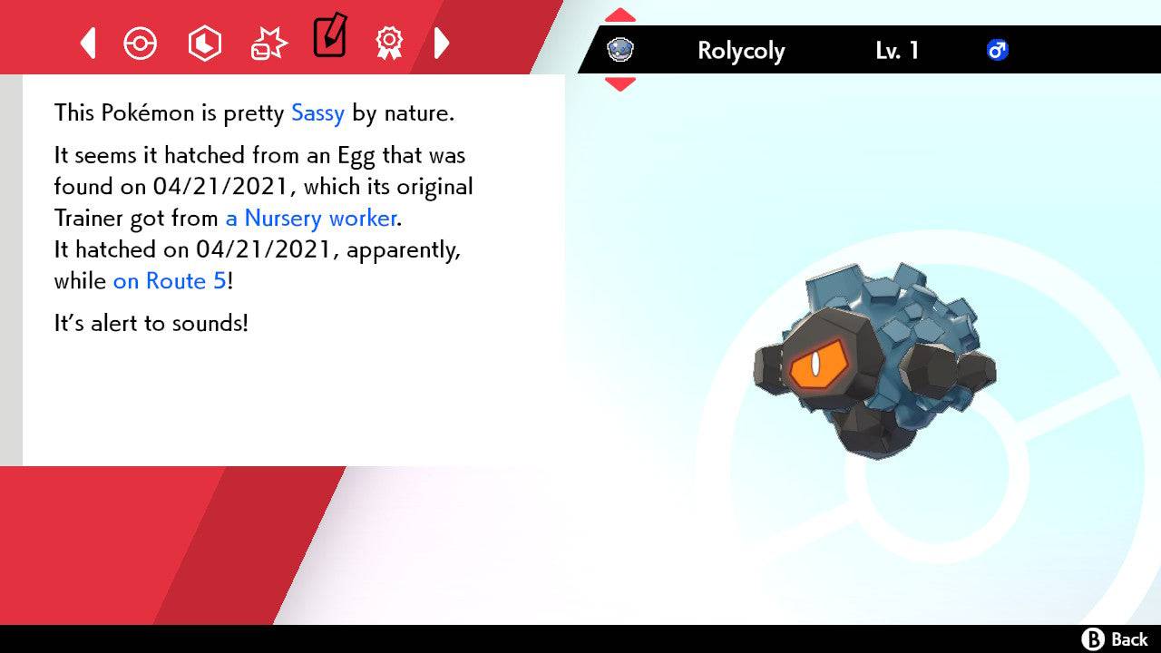 Pokemon Sword and Shield Shiny Rolycoly 6IV-EV Trained - Pokemon4Ever