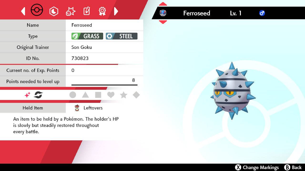 Pokemon Sword and Shield Shiny Ferroseed 6IV-EV Trained - Pokemon4Ever