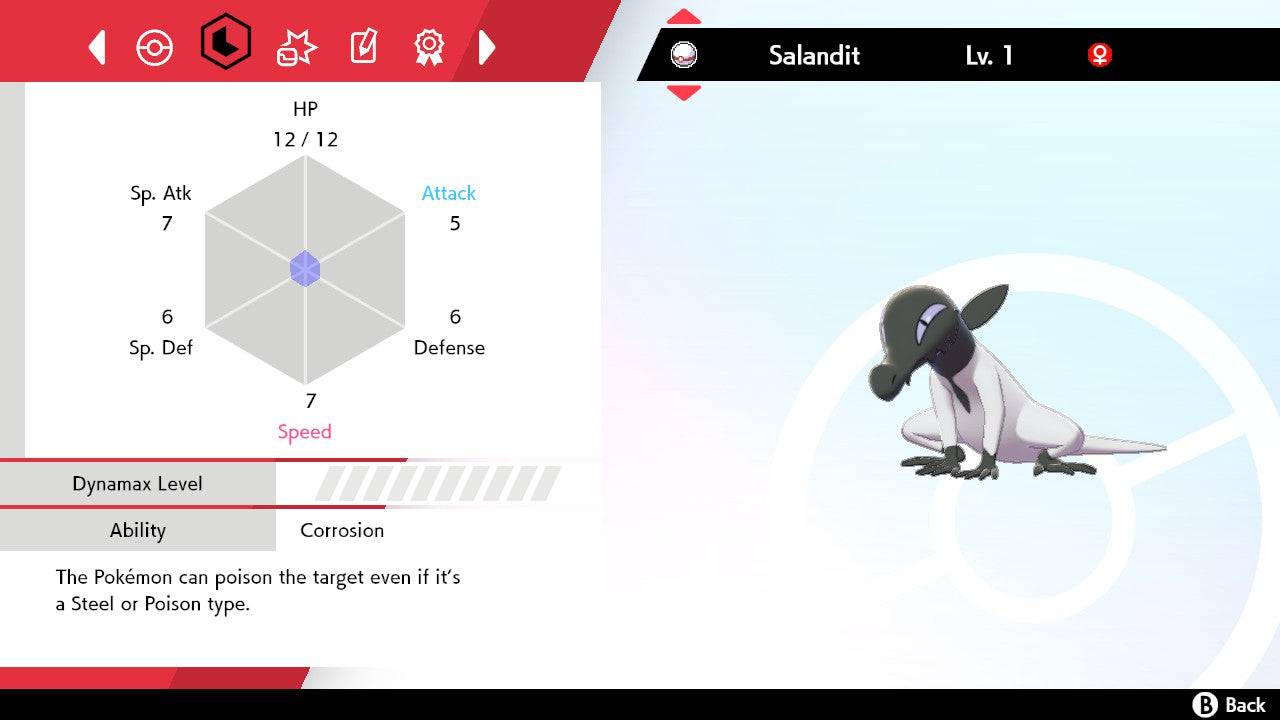 Pokemon Sword and Shield Shiny Salandit 6IV-EV Trained - Pokemon4Ever