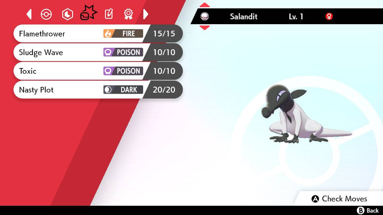 Pokemon Sword and Shield Shiny Salandit 6IV-EV Trained - Pokemon4Ever