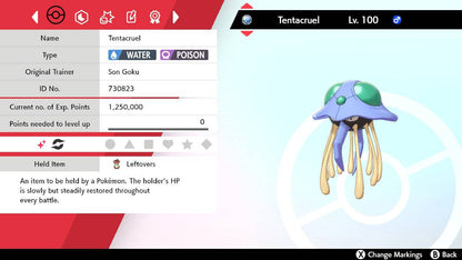 Pokemon Sword and Shield Shiny Tentacruel 6IV-EV Trained - Pokemon4Ever