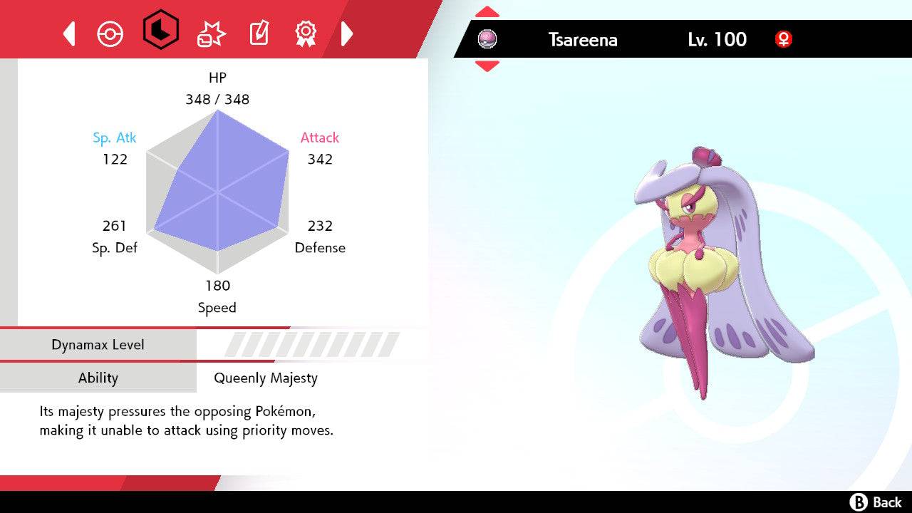 Pokemon Sword and Shield Shiny Tsareena 6IV-EV Trained – Pokemon4Ever