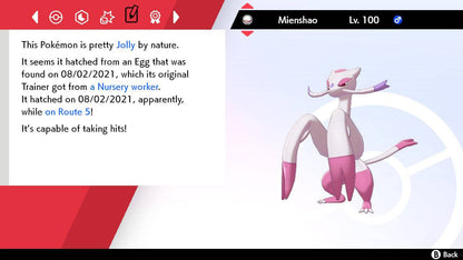 Pokemon Sword and Shield Shiny Mienshao 6IV-EV Trained - Pokemon4Ever