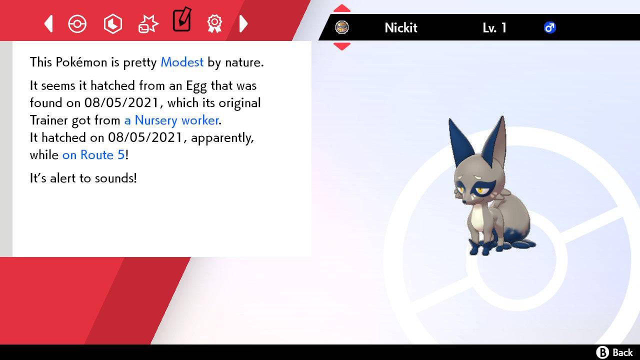 Pokemon Sword and Shield Shiny Nickit 6IV-EV Trained - Pokemon4Ever