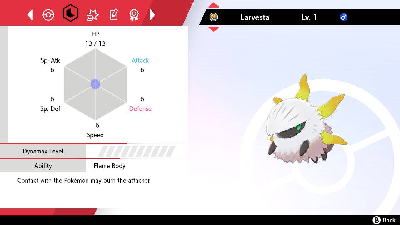 Pokemon Sword and Shield Ultra Shiny Larvesta 6IV-EV Trained - Pokemon4Ever