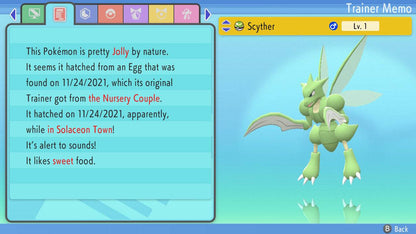 Pokemon Brilliant Diamond and Shining Pearl Scyther 6IV-EV Trained - Pokemon4Ever