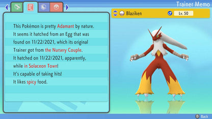 Pokemon Brilliant Diamond and Shining Pearl Blaziken 6IV-EV Trained - Pokemon4Ever