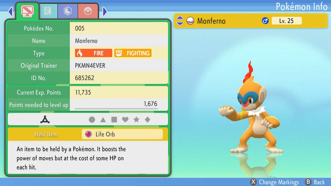 Pokemon Brilliant Diamond and Shining Pearl Hidden Ability Monferno 6IV-EV Trained - Pokemon4Ever