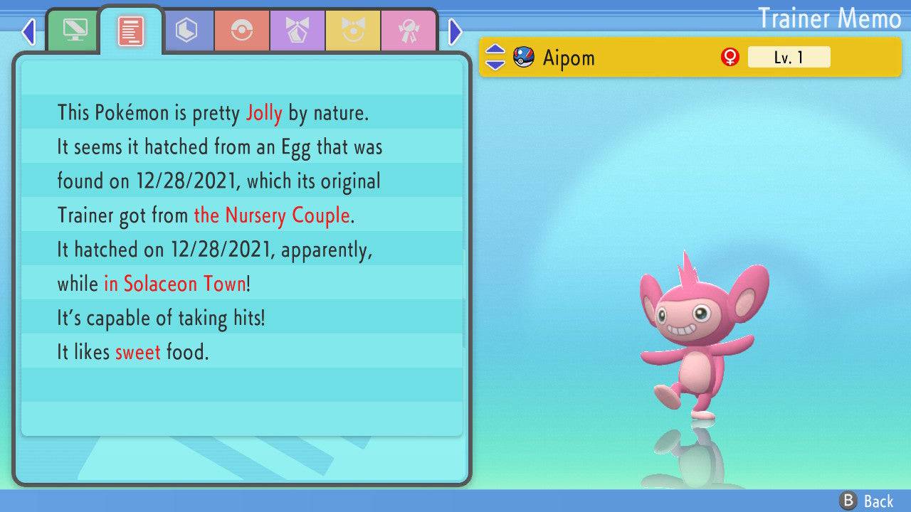 Pokemon Brilliant Diamond and Shining Pearl Aipom 6IV-EV Trained - Pokemon4Ever