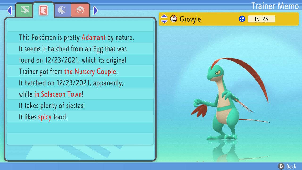 Pokemon Brilliant Diamond and Shining Pearl Hidden Ability Grovyle 6IV-EV Trained - Pokemon4Ever