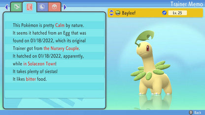 Pokemon Brilliant Diamond and Shining Pearl Hidden Ability Bayleef 6IV-EV Trained - Pokemon4Ever