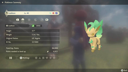 Pokemon Legends: Arceus Shiny Alpha Leafeon Max Effort Levels 6IV-EV Trained - Pokemon4Ever